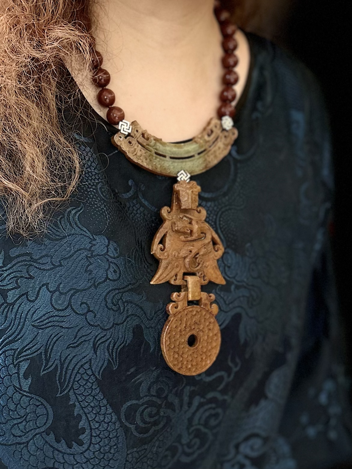 锌合金石英石项链 鸡血石项链典雅大气