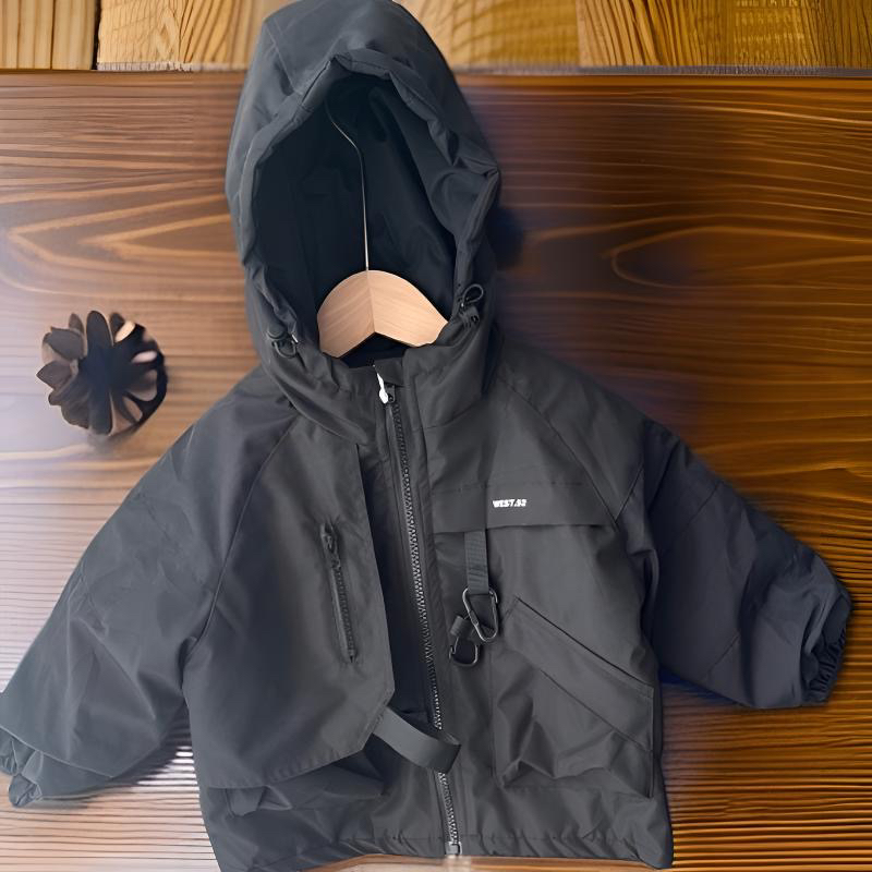 儿童深秋百搭洋气时尚卡扣冲锋衣连帽夹棉外套