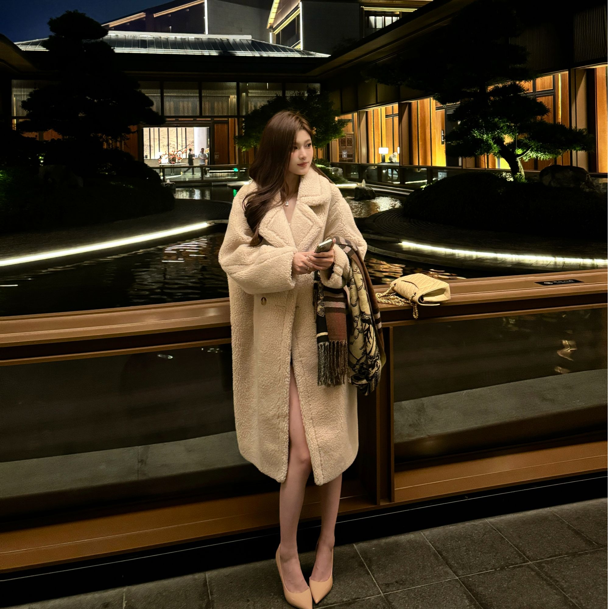 泰迪长款大衣秋冬厚外套M家宽松加厚休闲慵懒风网红气质时尚百搭