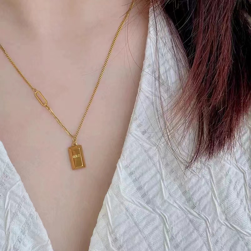 钛钢项链 暴富小方砖项链 M扣  DY