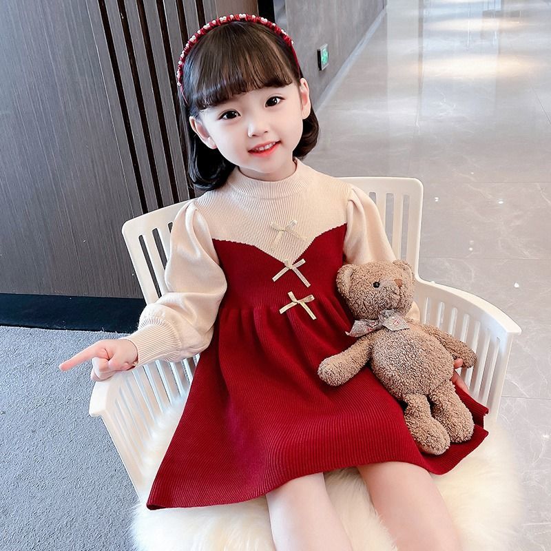公主裙冬季加绒加厚女童冬连衣裙新款洋气公主风毛衣连衣裙爆