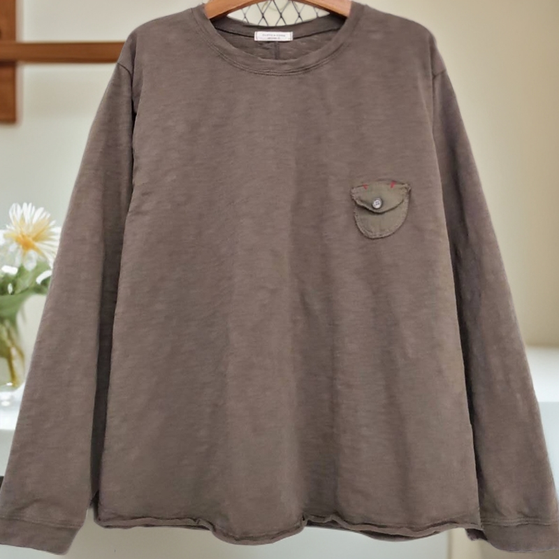 韩国全棉口袋纽扣T恤