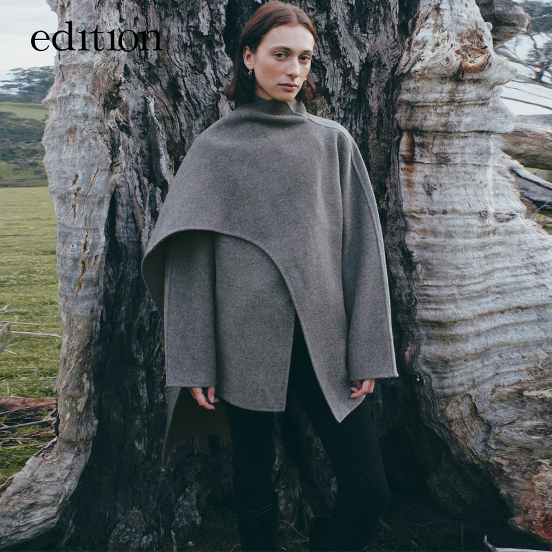 edition可溯源绵羊毛系列双面呢围巾领大衣女毛呢外套#EBC3OVCK02