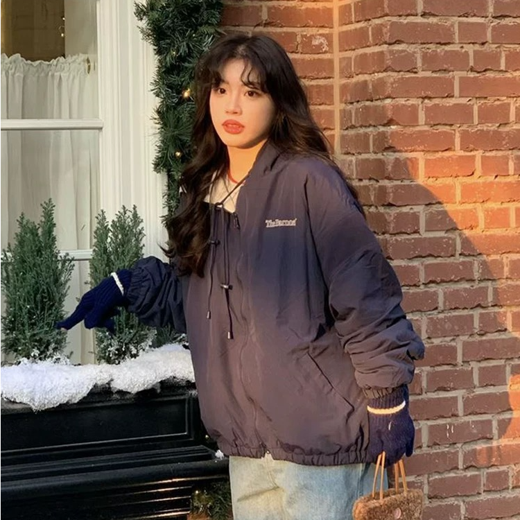 【八奶两穿外套】韩单八奶字母刺绣双面穿加绒加厚保暖连帽外套夹克
