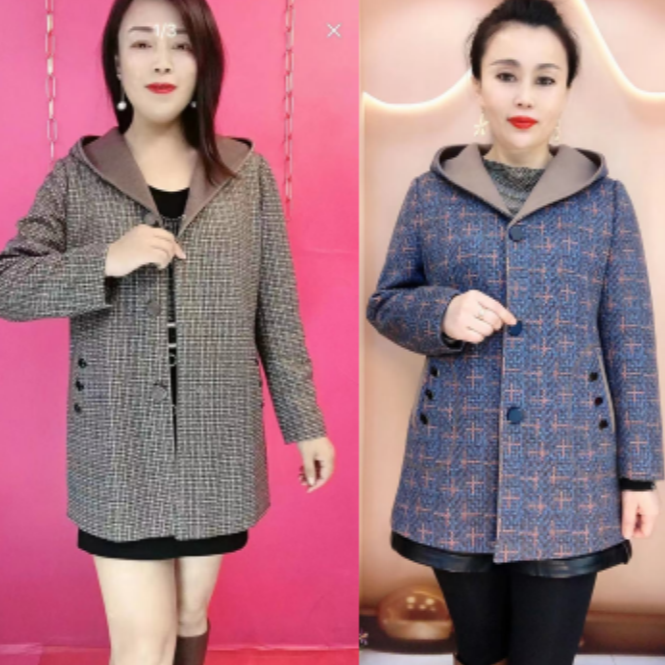 贵8222帽款外套气质大码春秋妈妈装显瘦洋气时尚中年网红中老年