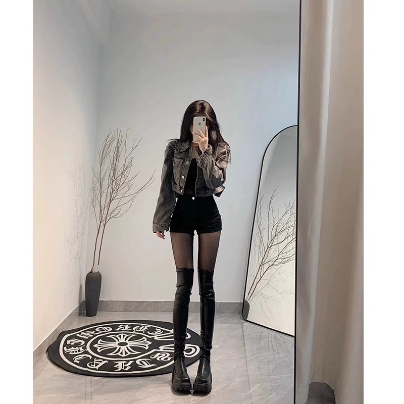 百丽纯爱羊皮版~方糖过膝长靴女法式高筒靴包腿弹力瘦瘦靴厚底皮