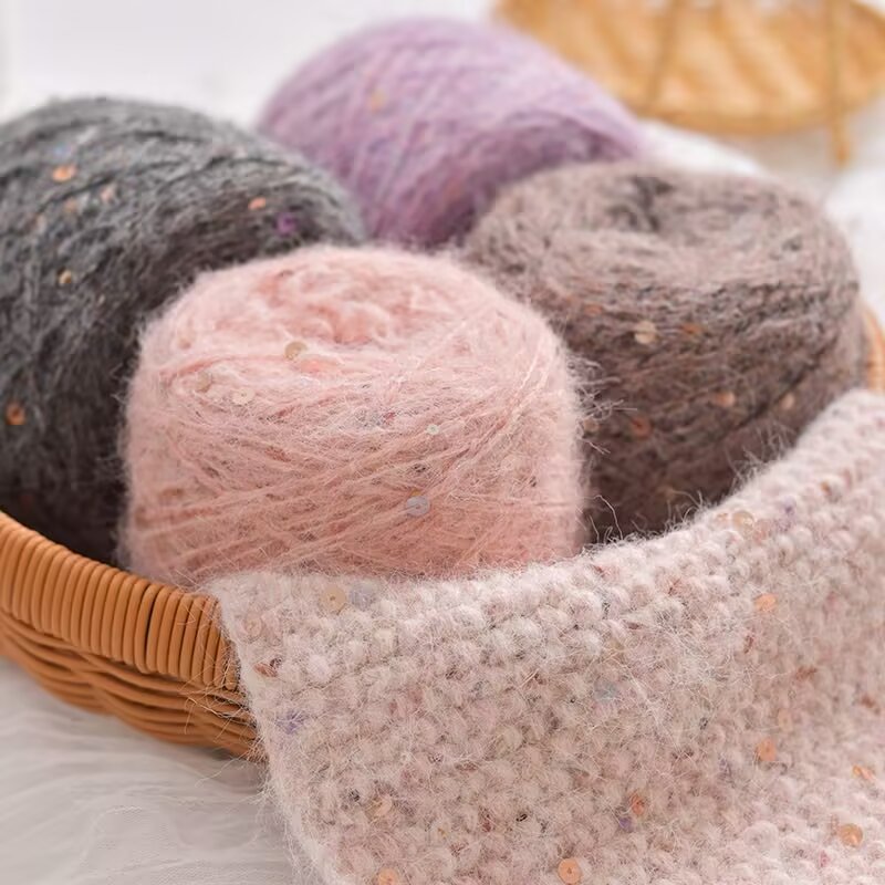 真丝珠片马海毛 亮片羊驼线 手工编织毛衣 披肩慵懒风毛衣毛线