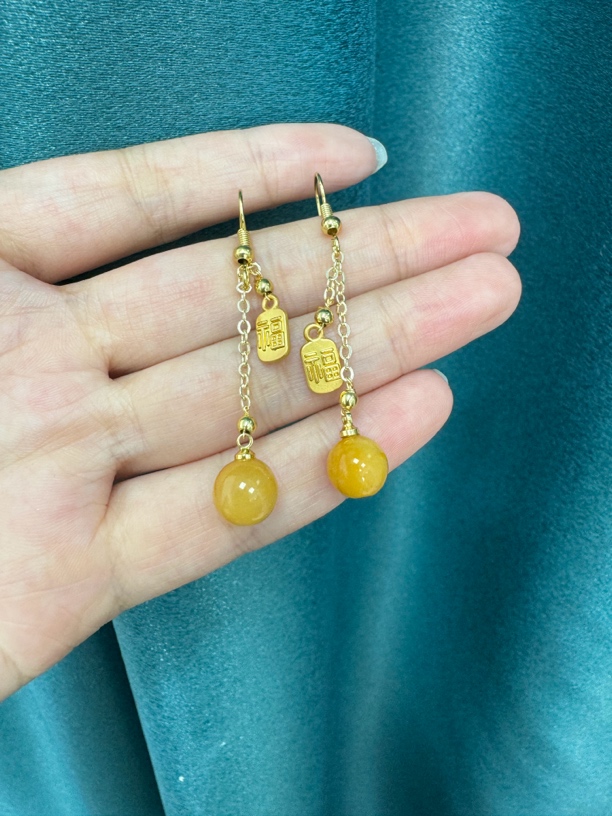 天然缅甸A货翡翠珠子耳饰