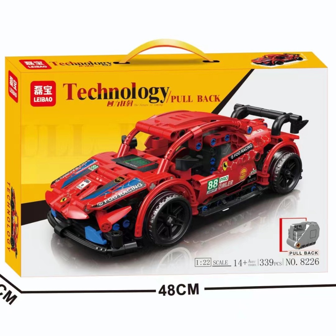 益智拼装科技件回力狂飙超跑赛车积木玩具模型精美摆件礼物男孩