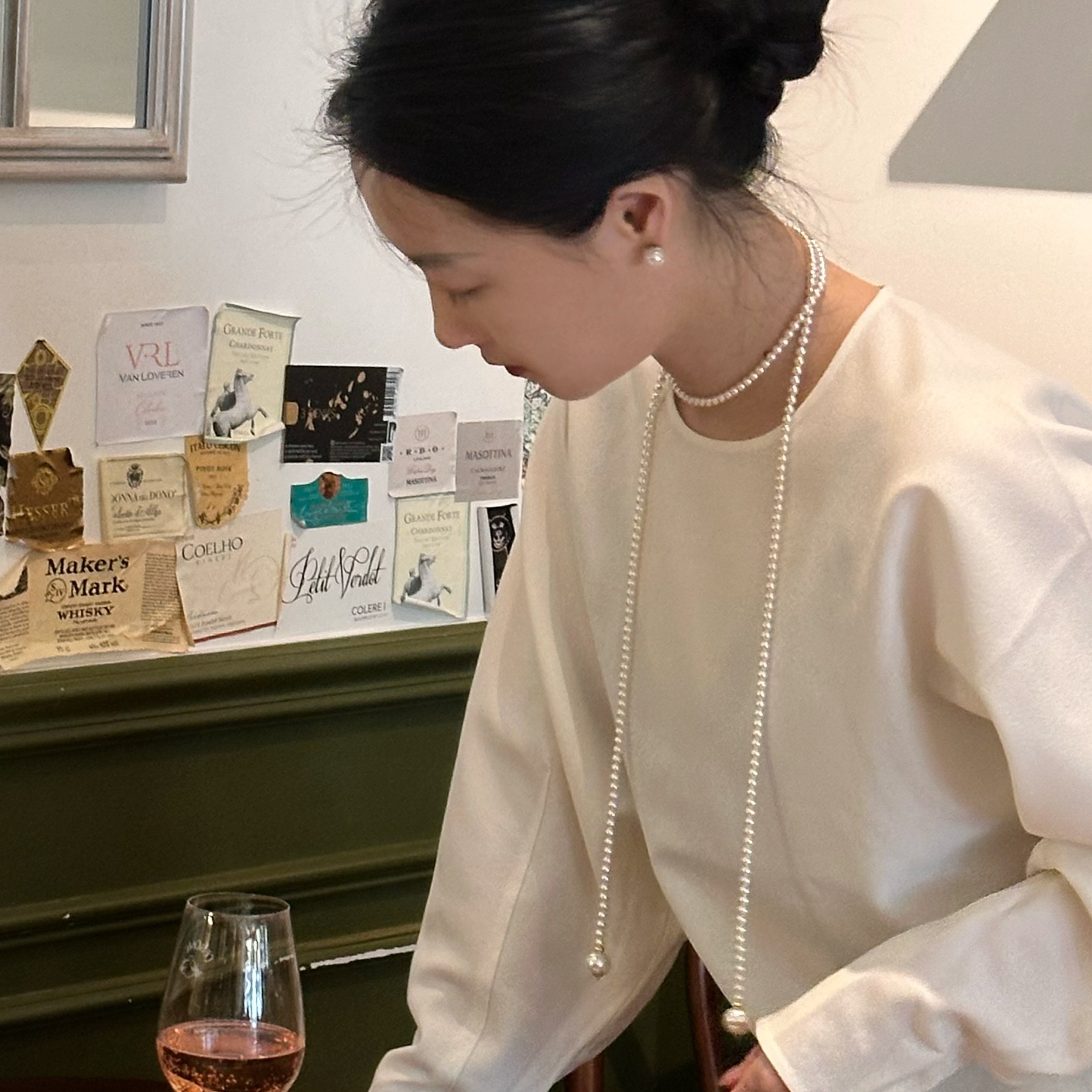 p&n 非金属仿珍珠项链 法式复古好物流光风秋冬流星珠光毛衣链