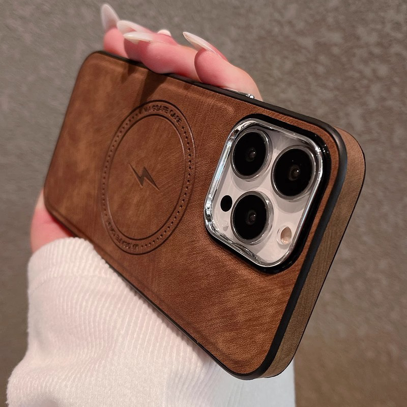 磨砂皮质无线磁吸适用iphone15promax手机壳苹果14pro全包15plus