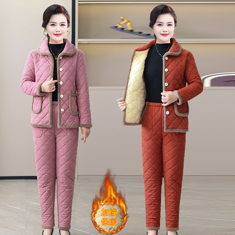 新款妈妈装加绒加厚气质中老年保暖外穿冬季加大加宽洋气显年轻