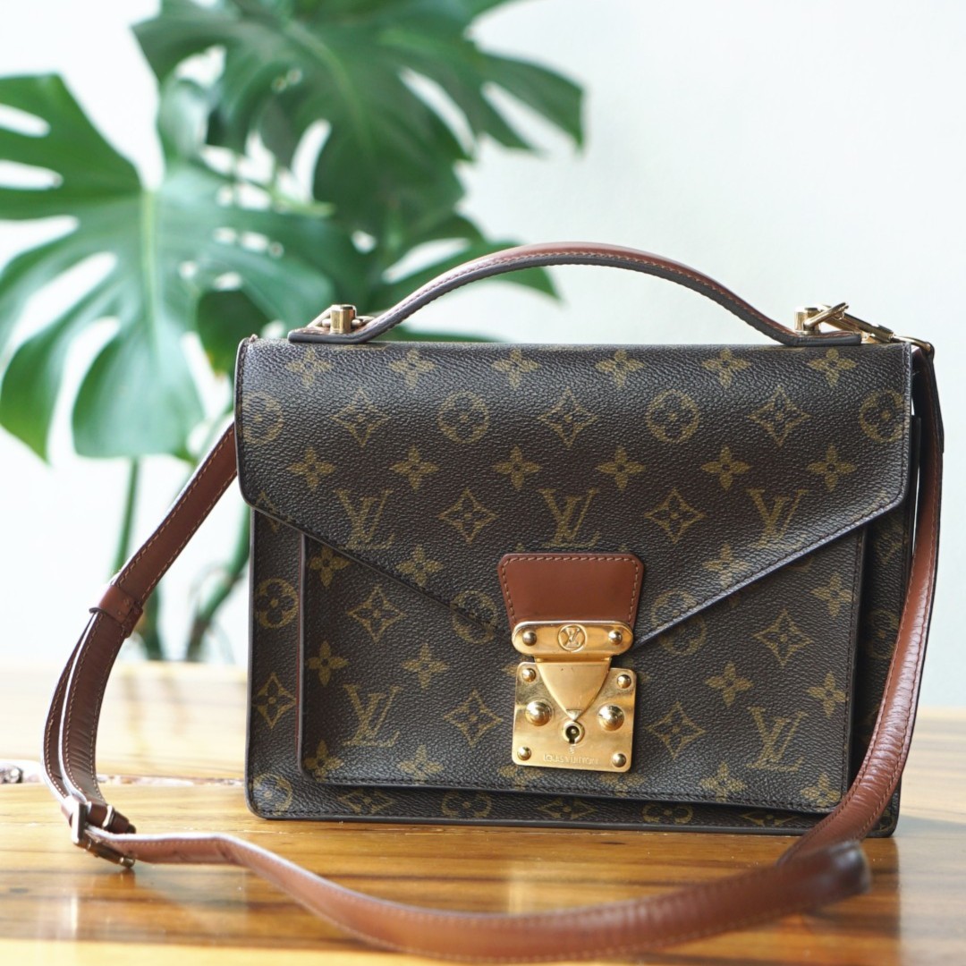 95新 LouisVuitton/路易威登 原皮LV小号蒙梭/单肩包翻盖拼色中古