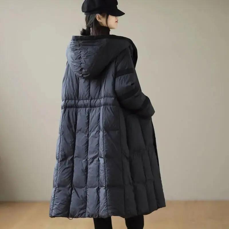 白鸭绒羽绒服褶皱清仓网红断码定制高端宽松版两粒扣系带收腰连帽