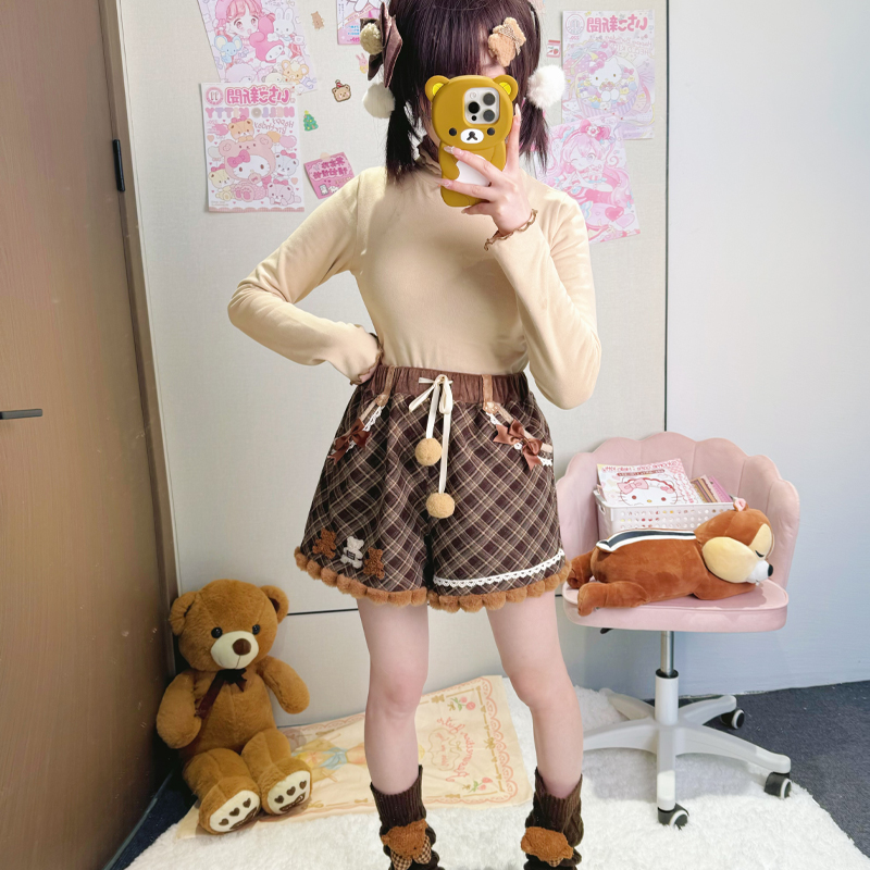 【小兔星球】圣诞特别款曲奇小熊短裤毛绒加厚冬日百搭