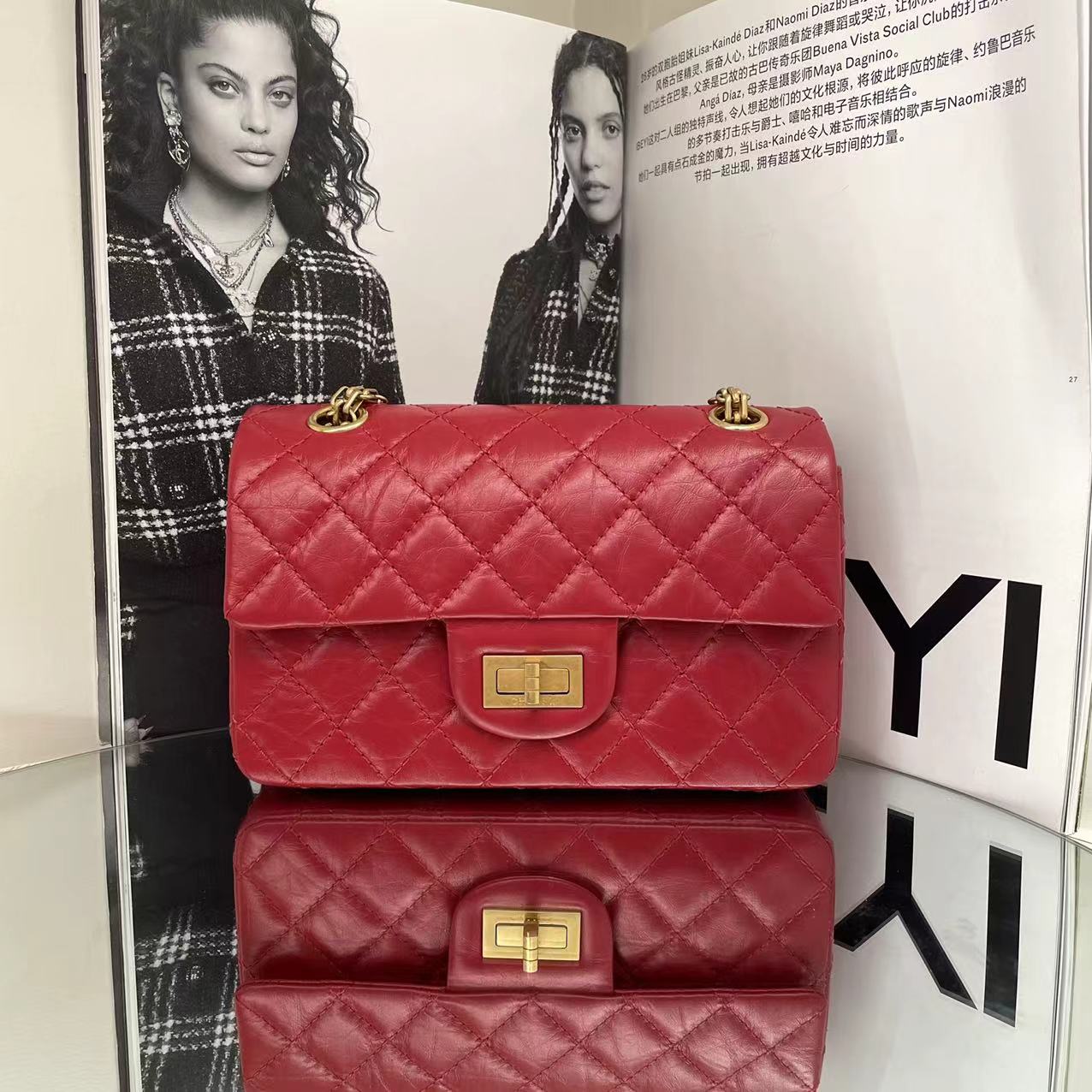 99新 Chanel/香奈儿 29开保卡 红色牛皮2.55mini 单肩斜挎包