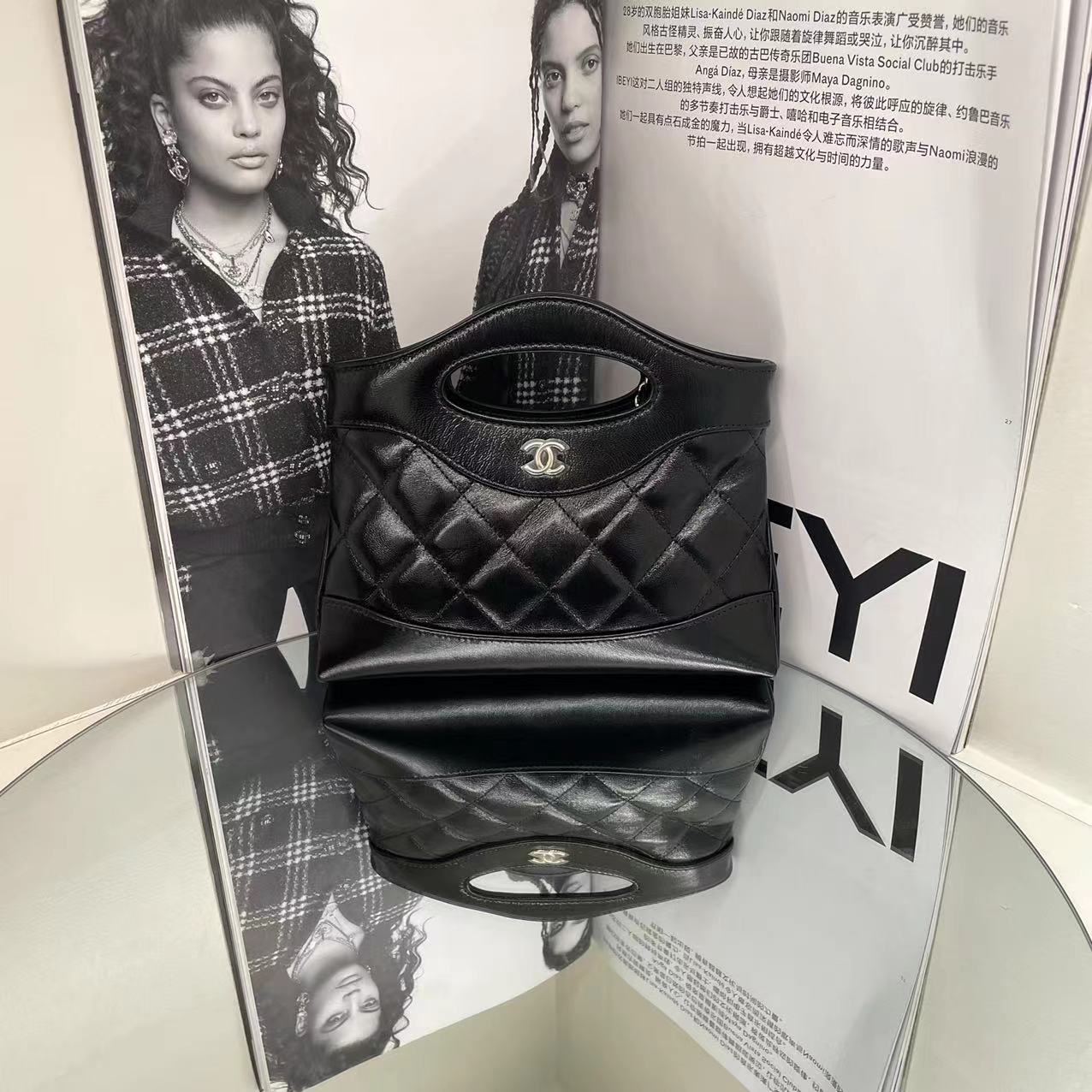 未使用 Chanel/香奈儿 黑色油蜡羊皮31bag nano斜挎包