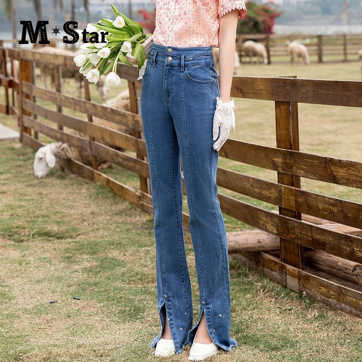 【老板娘夏天】M-Star开叉显瘦牛仔喇叭裤长裤SEFK131511