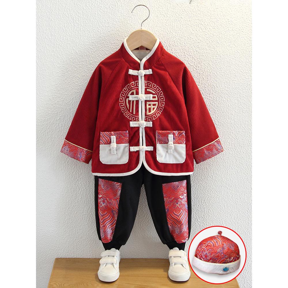 汉服男童薄款宝宝周岁礼服拜年服男宝抓周服儿童过年喜庆衣服春秋