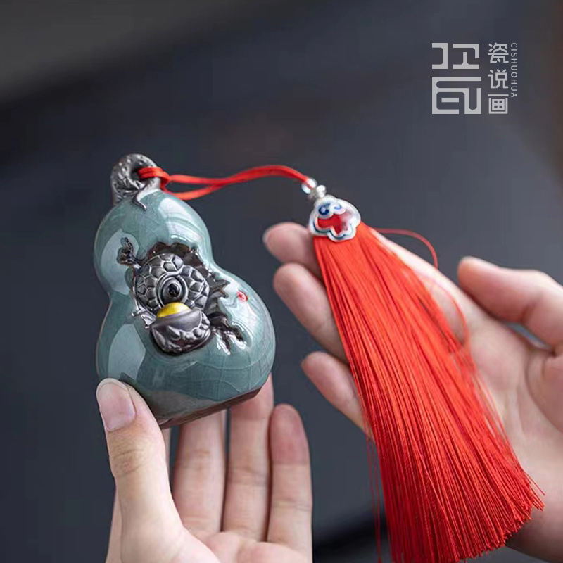 哥窑龙蛋葫芦茶宠摆件复古茶道茶玩摆设可开片家用个性茶台装饰品