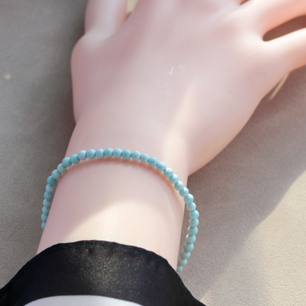 3mm绿松石手链原矿无优化高瓷蓝纤细手串显白小米链