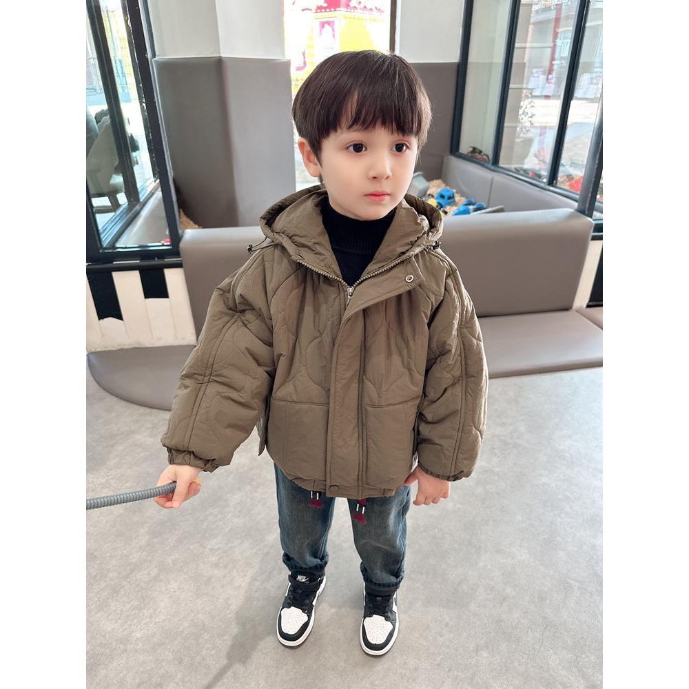 男童棉衣外套冬季新款男孩蝙蝠衫时尚上衣儿童休闲连帽菱格棉服潮