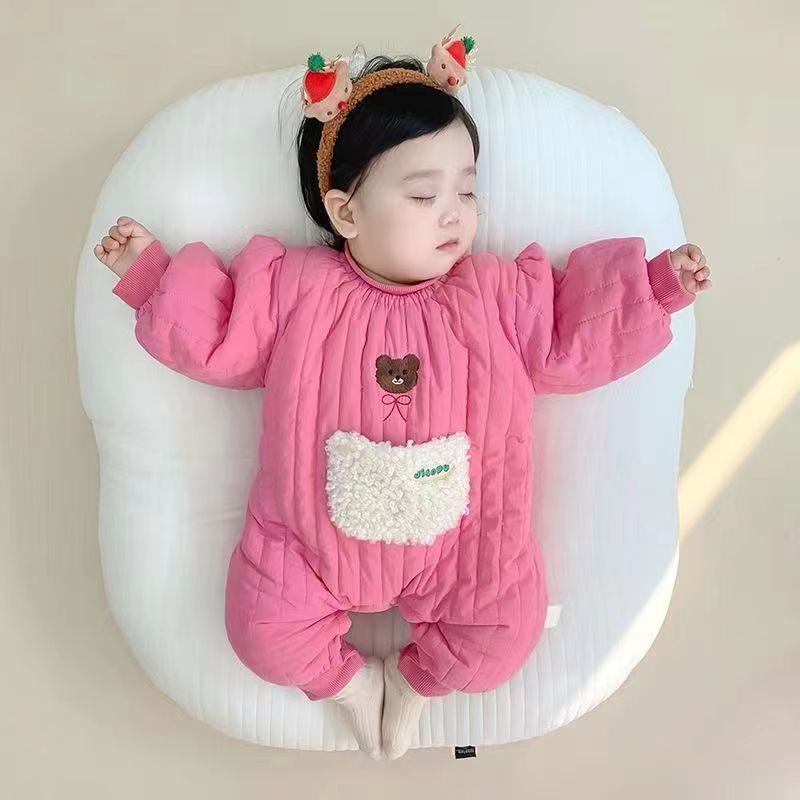 宝宝冬天衣服婴幼儿加绒加棉连体衣韩版超萌多巴胺外出爬服J