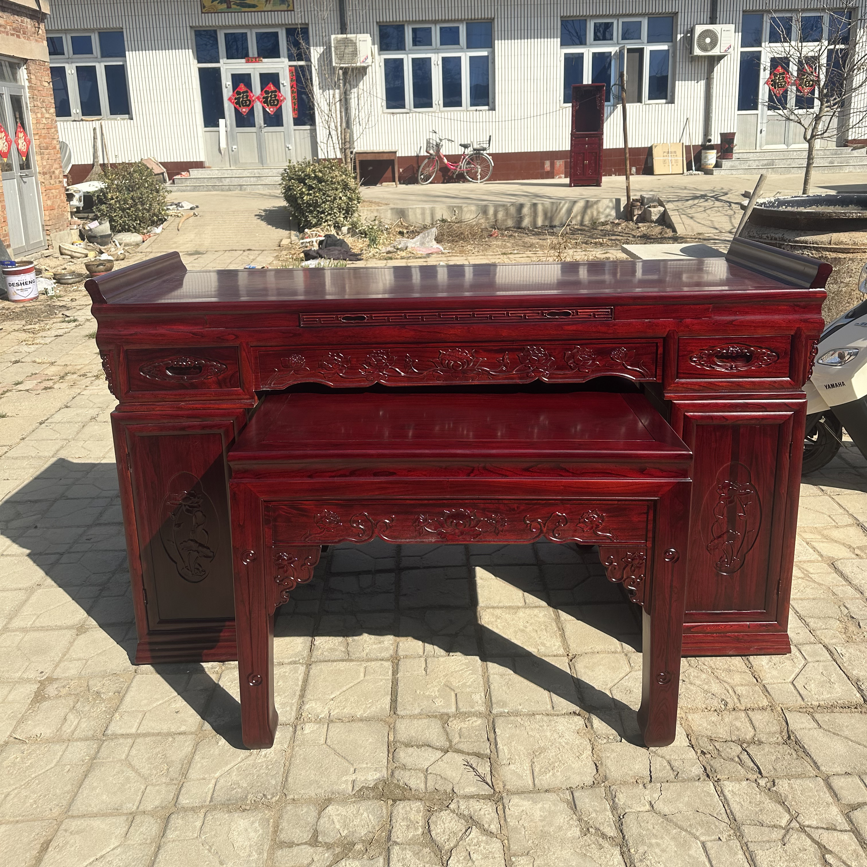 实木供桌香案家用中堂四件套条案案台桌中式玄关条几翘头桌老榆木