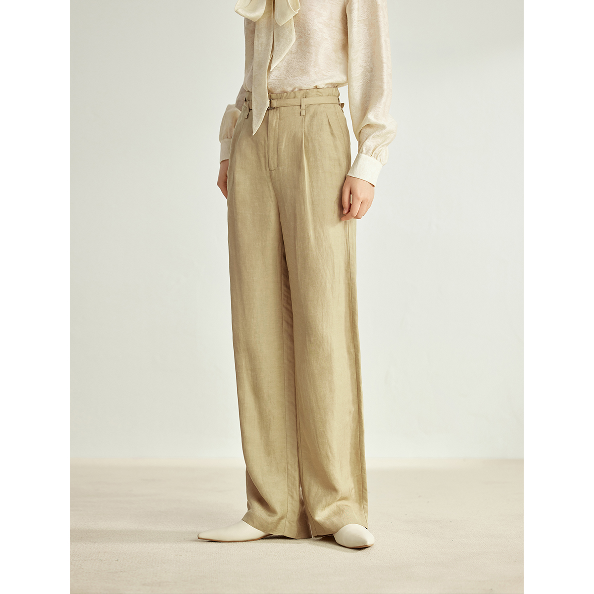 【商场同款】茵曼春秋女休闲裤裤子长裤筒裤亚麻直筒高腰新款百搭