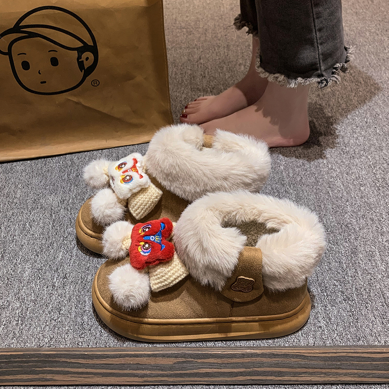 卡通可爱雪地靴女2023年冬季新款加绒加厚保暖棉靴厚底防滑短靴子