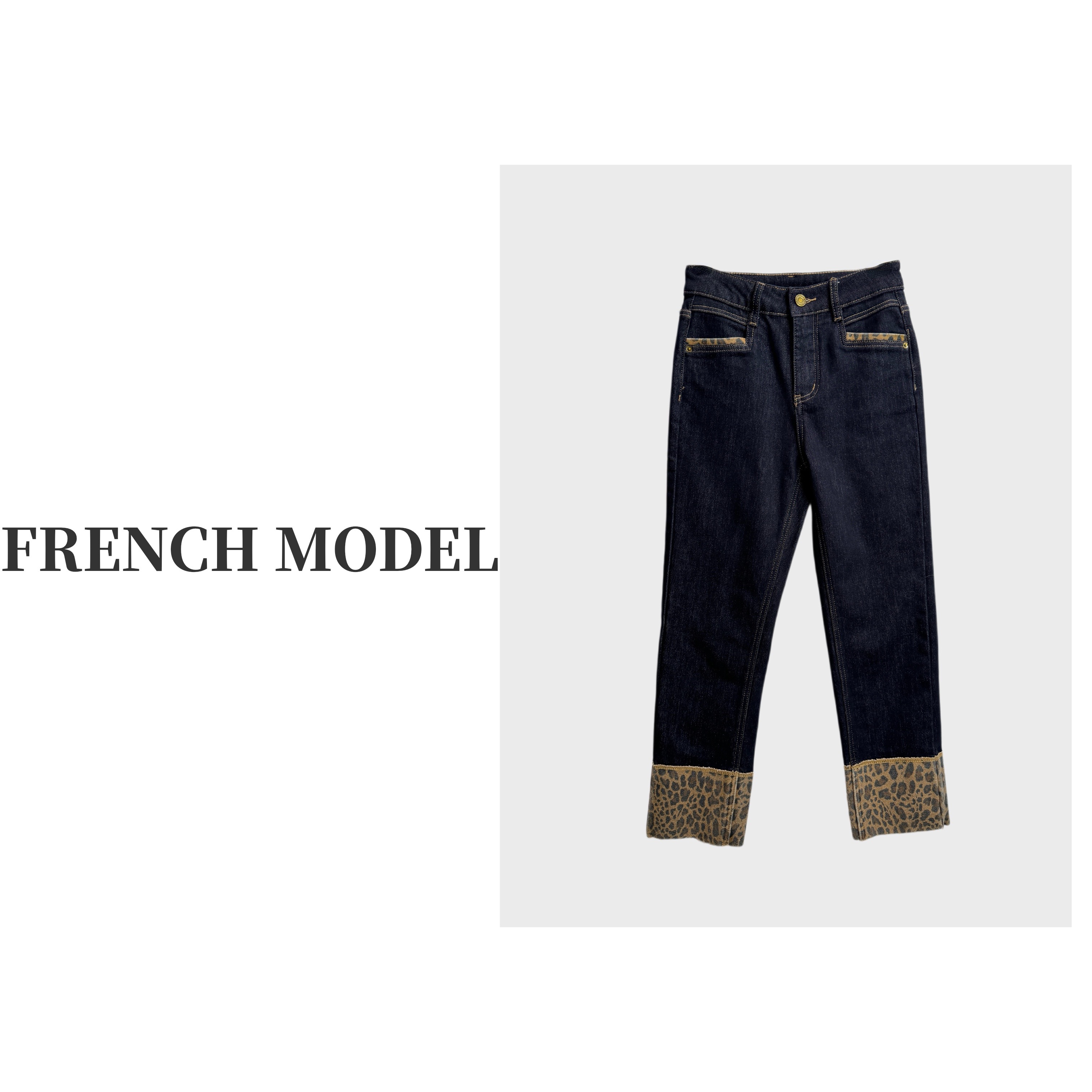 法模FRENCH MODEL .2024秋装直筒拼接牛仔裤长裤女 41060472