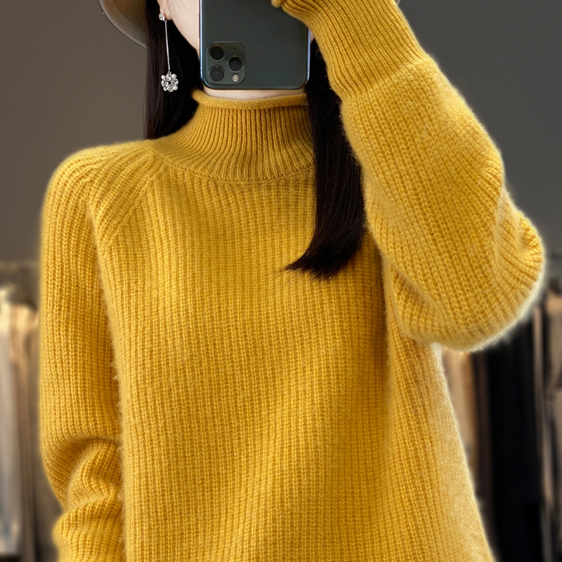 秋冬羊毛衫女半高领套头毛衣宽松百搭韩版纯色显瘦打底针织衫上衣