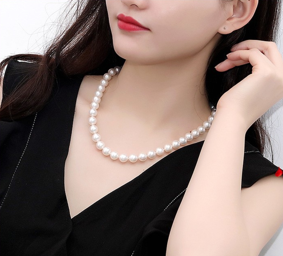 14k金淡水无核珍珠熊猫珠9-11mm百搭时尚简约经典优雅仙女项链