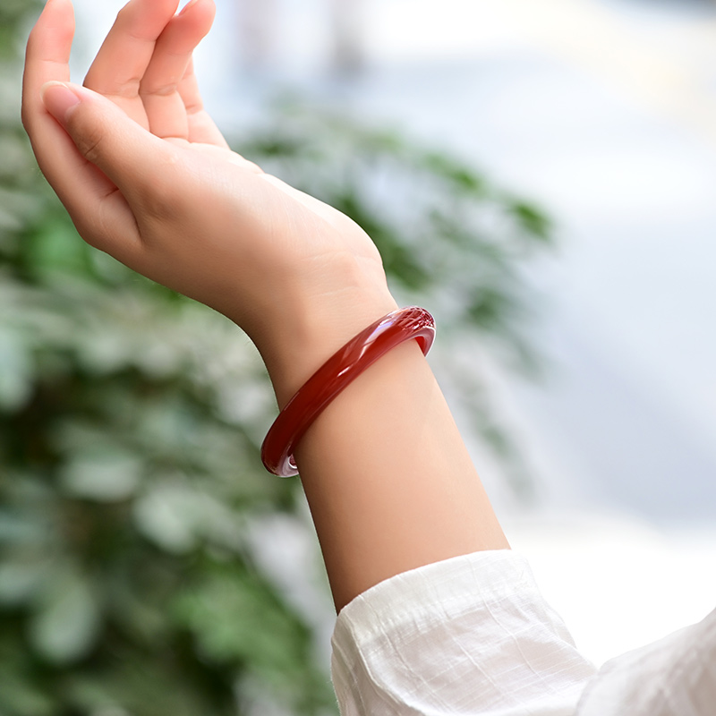 红玛瑙手镯少女款玉手镯细条贵妃民族风天然时尚叮当玉髓镯子