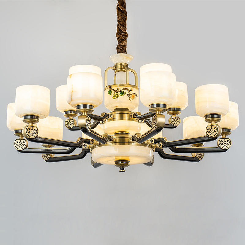 【福禄双全】铜玉石新中式客厅吊灯餐厅大气中国风复式楼别墅灯具