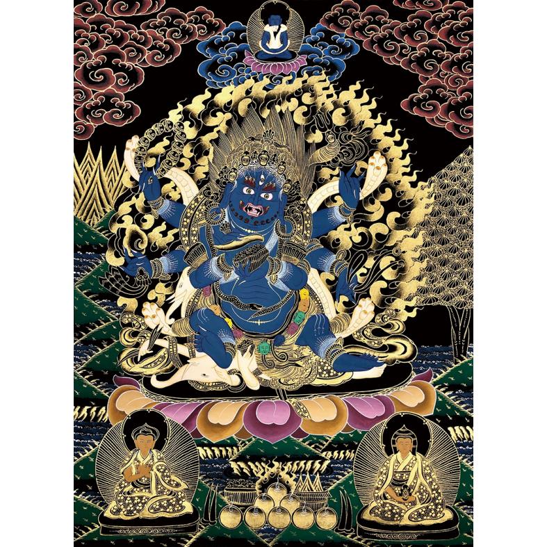 六臂玛哈嘎拉-大黑天唐卡描金diy手绘填色画静心减压涂色装饰画
