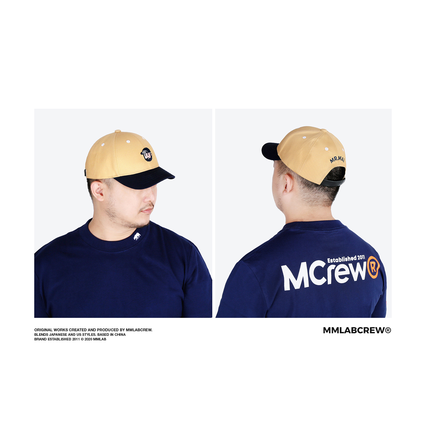 MMLABCREW MR.MAI系列头像LOGO刺绣卡其藏青蓝色短檐弯沿帽棒球帽