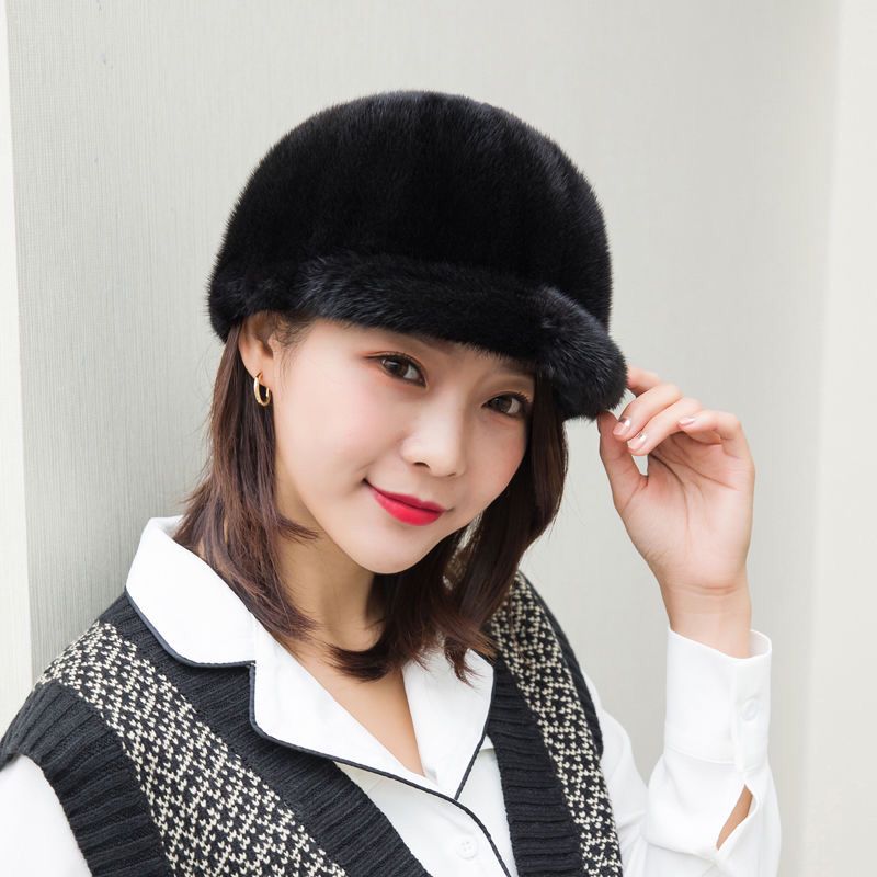 水貂骑士帽鸭舌帽貂皮帽子水貂毛帽