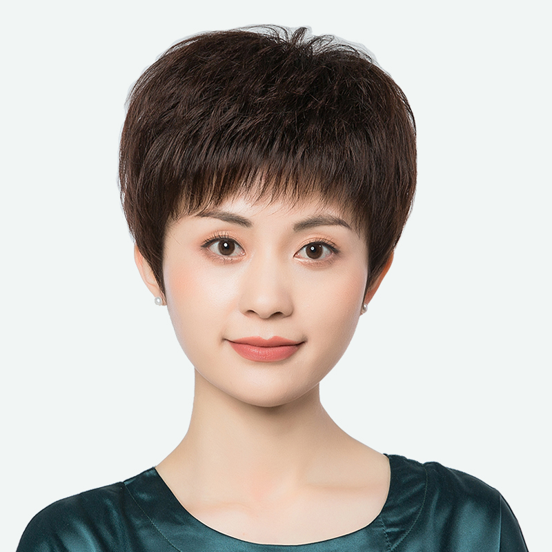 【短直发假发头套】全头套真人发丝短直发中老年妈妈款自然逼真