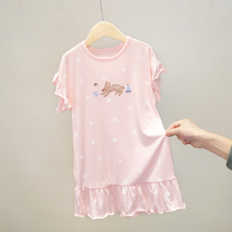 18269a女童睡裙短袖公主风宝家居服莫代尔睡衣薄款冰丝母女装十岁