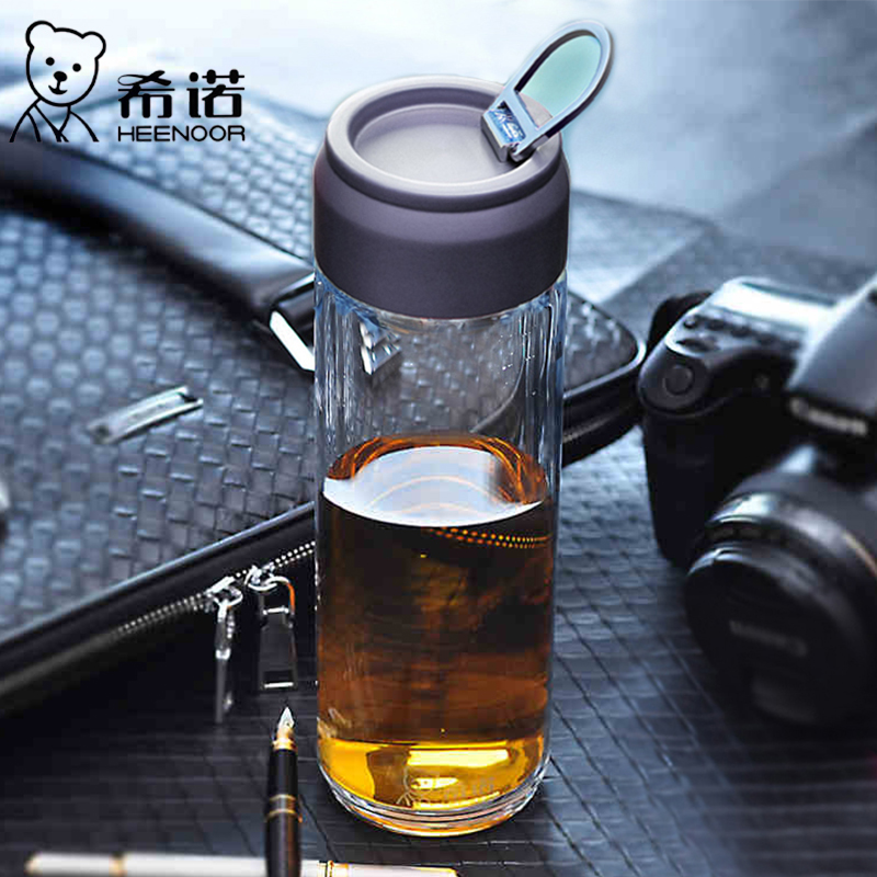 HEENOOR/希诺玻璃杯单层加厚提环杯泡茶杯便携车载大容量水杯透明