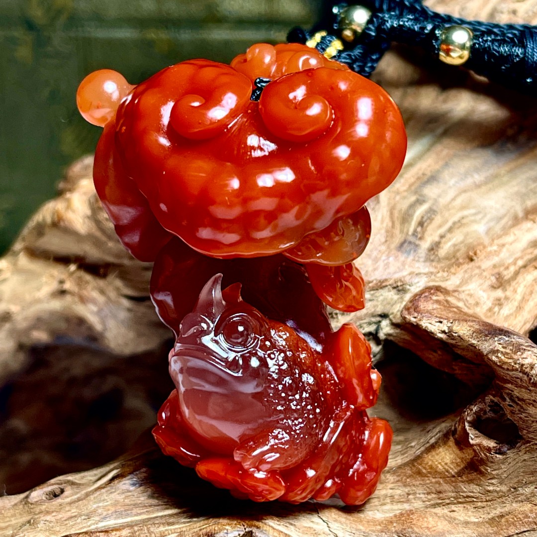 川料原矿瓦西红冻巧色南红《如意金蟾》