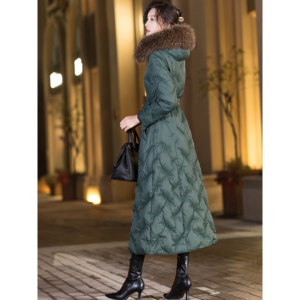 大毛领羽绒服女长款2025新款冬季加厚白鸭绒超长过膝外套到脚踝 
