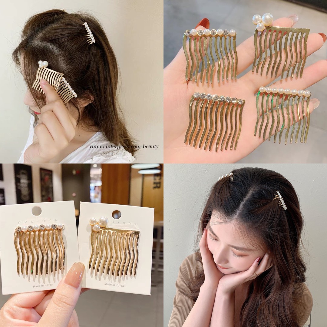 4个装/9.9M轻奢珠珠碎发梳优雅气质无痕倒插梳头饰甜美简约发梳
