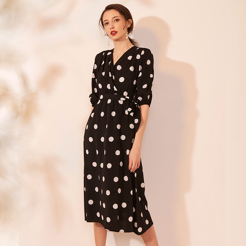 X561-X570新款韩版气质显瘦长袖连衣裙女v领收腰复古修身中长裙子