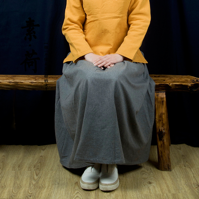 素荷原创毛呢半身裙长裙 秋冬新品加厚百褶大摆中长款冬裙