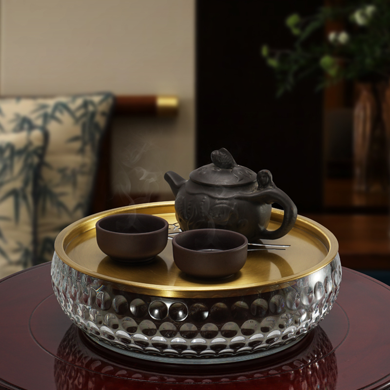 茶盘小型家用托盘圆形轻奢现代高端沥水铜茶具2021新款简易干