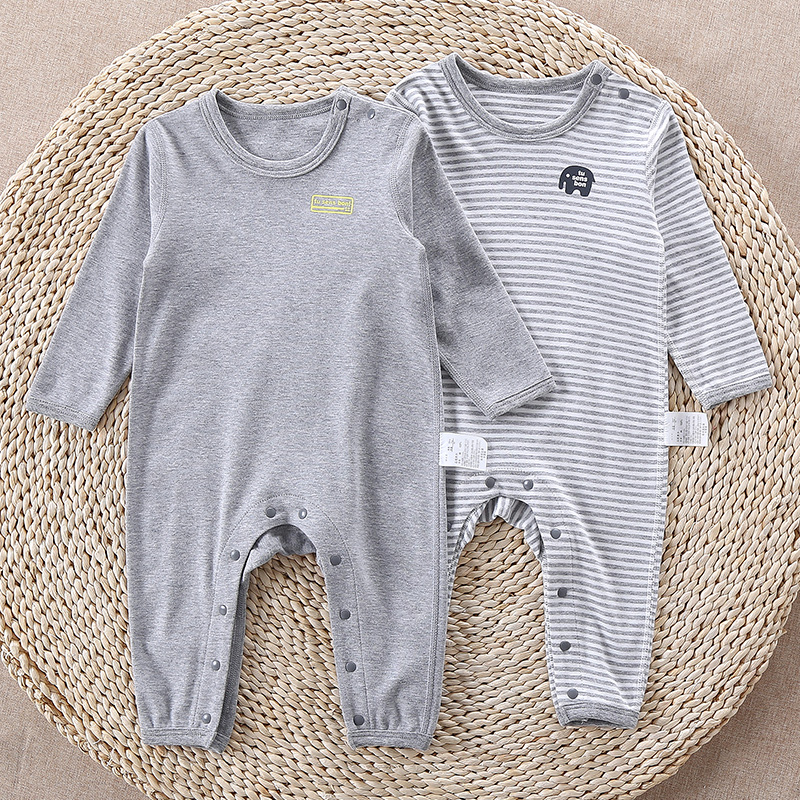 新生婴儿长袖连体衣春秋新款纯棉哈衣牛宝宝衣服网红同款男童爬服