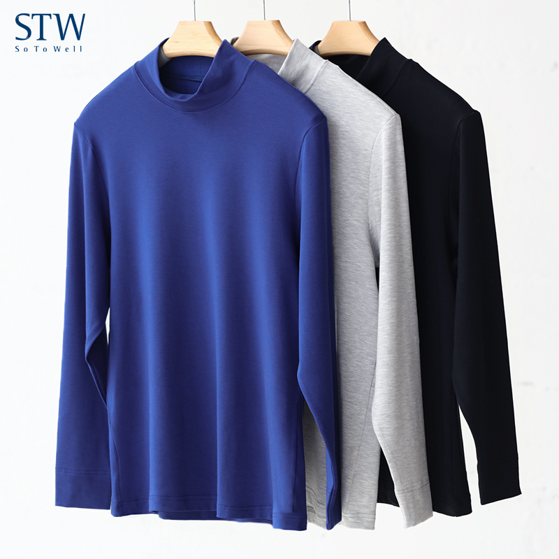 STW.SOTOWELL男士莫代尔半高领保暖上衣内衣中领棉秋衣打底衫秋冬