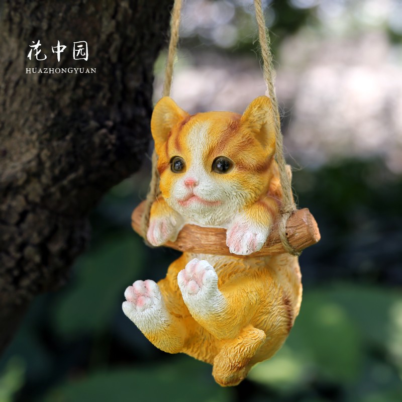 花中园小猫荡秋千花园装饰户外庭院摆件创意动物墙壁挂阳台布置猫